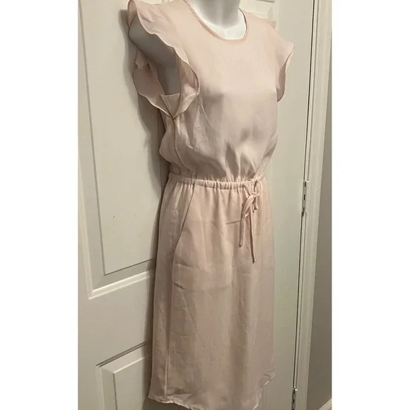 Aritzia Babaton Dress XXS Pale Pink Ruffle Sleeve‎ Drawstring Waist Casual - Picture 3 of 7